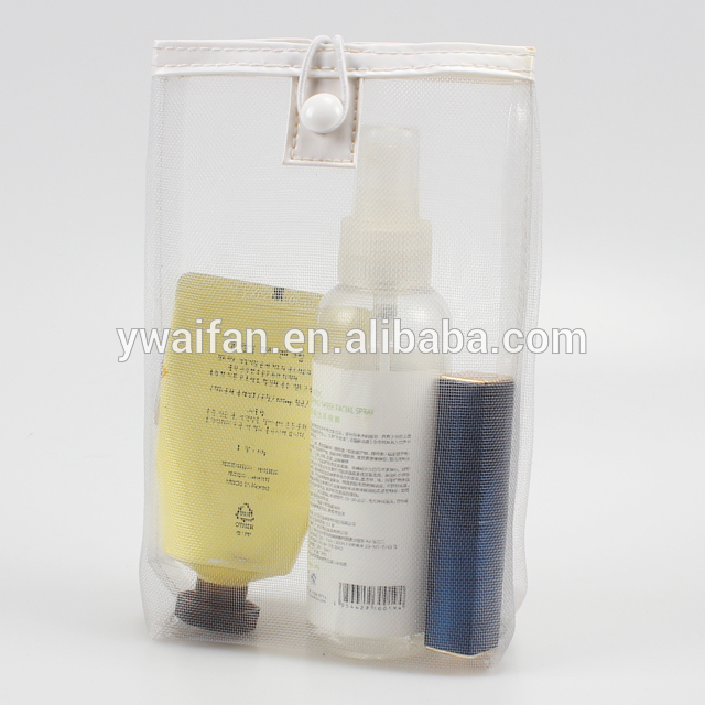 Portable Travel Toiletry Pouch Storage Organizer Mesh Cosmetic Bag with button