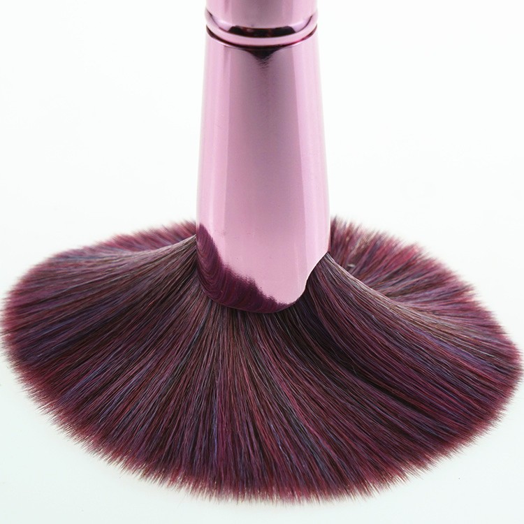 Factory customize synthetic hair mental handle beauty fan makeup brush set