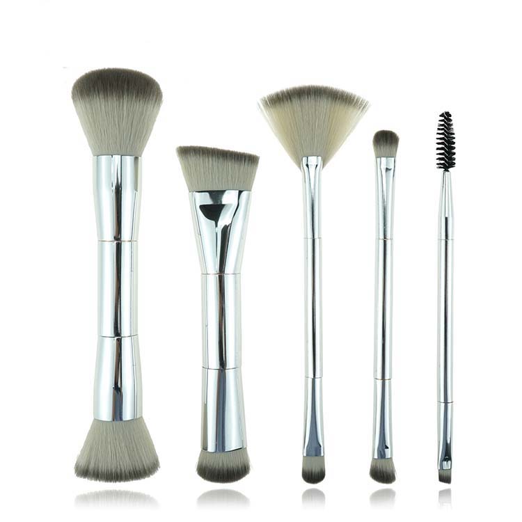 Premium Multi-Use Duo End Silver Metal Makeup Brush Set Custom Logo