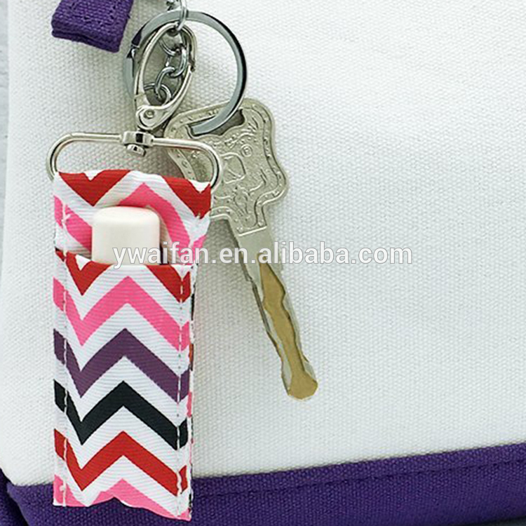 Chevron Chapstick Holder Keychain Lady Women Lipstick Holder Bag with hook