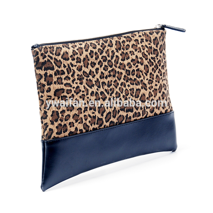 Personalize Bridesmaids Clutch Leopard PU Leather Bottom Zipper Pouch Women Canvas Makeup Bag