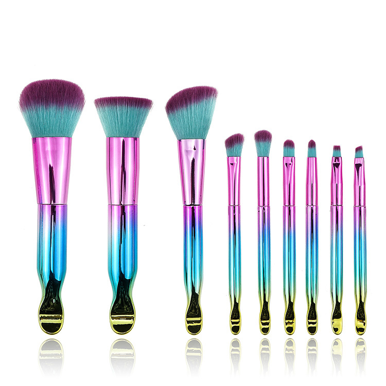 Factory Wholesale 9PCS Rainbow Glitter Makeup Brush Set Soft Vegan Hair