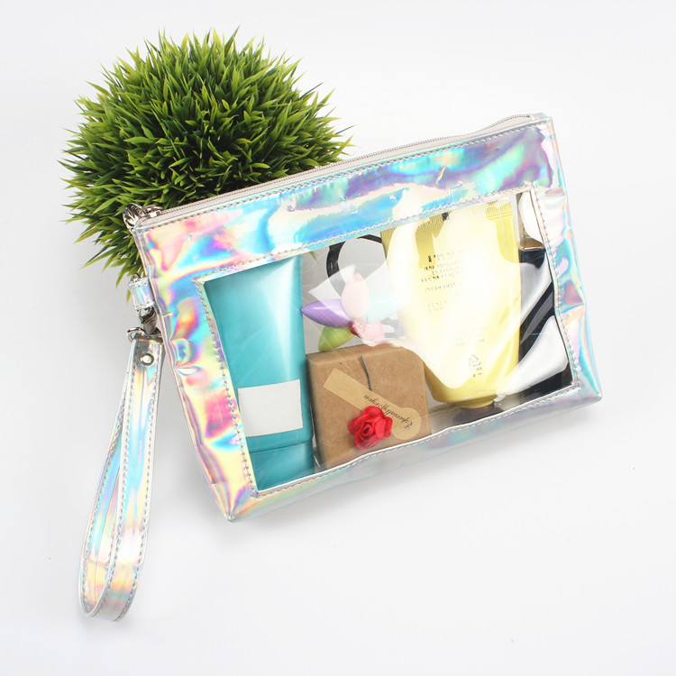 Waterproof Laser Hand Pouch Bag With Zipper Clear Cosmetic Bag