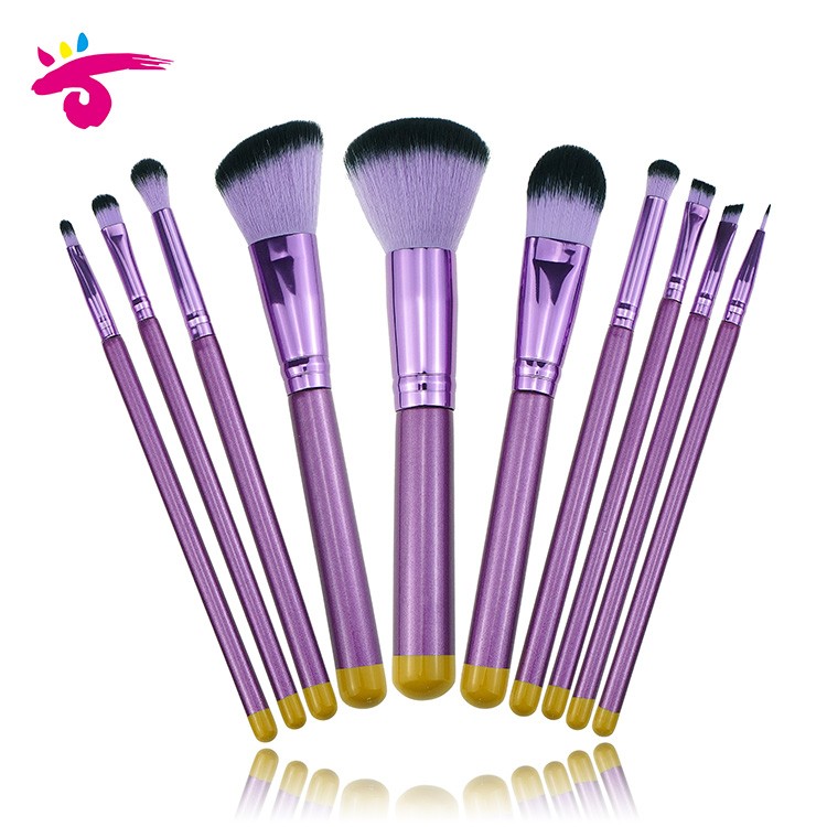 10Pcs Purple Ferrule Brush Soft Cosmetic Makeup Brush Set