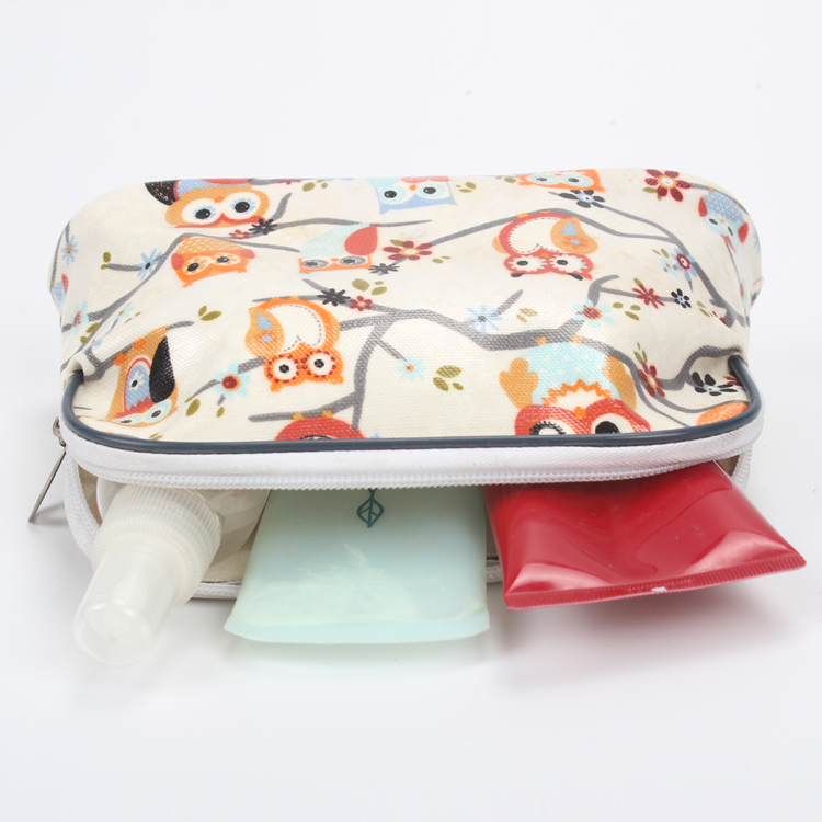 Laminated Canvas Cute Owl Pattern Cosmetic Bag Private Label Makeup Bag Custom Makeup Bag