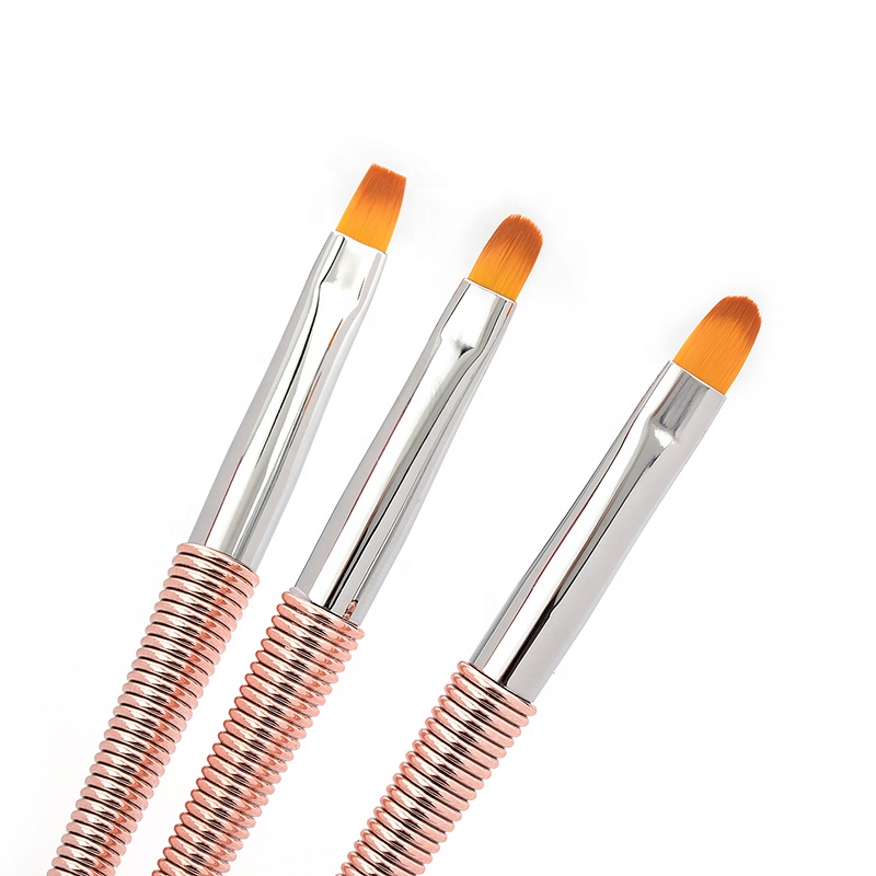 Special Spiral Plastic Flat Nail Polish Brush Rose Gold Nylon Hair Gel Private Label Nail Brush