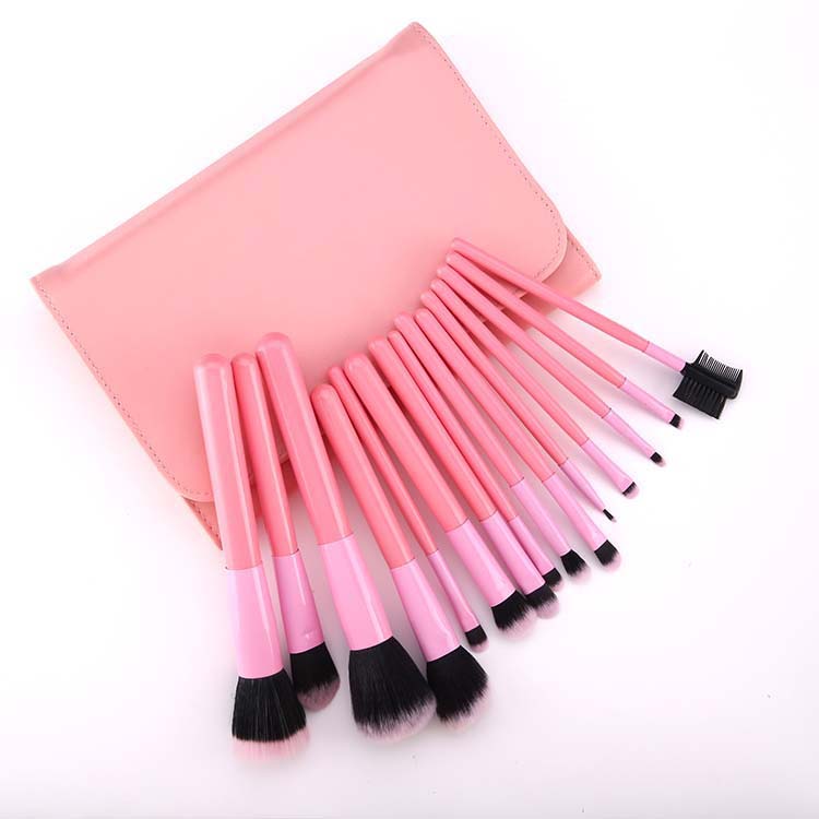Customs Logo 15pcs Pink Double Color Hair Wood Handle Makeup Brush Set For Girl