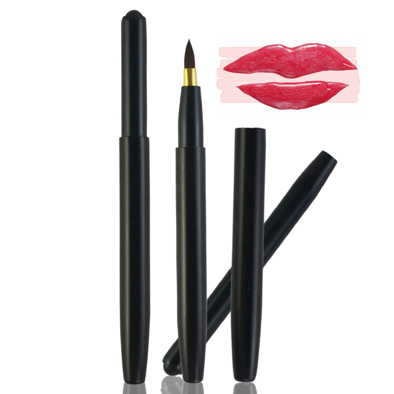 Black Premium Synthetic Hair Mini Retractable Makeup Lip Brush With Cap