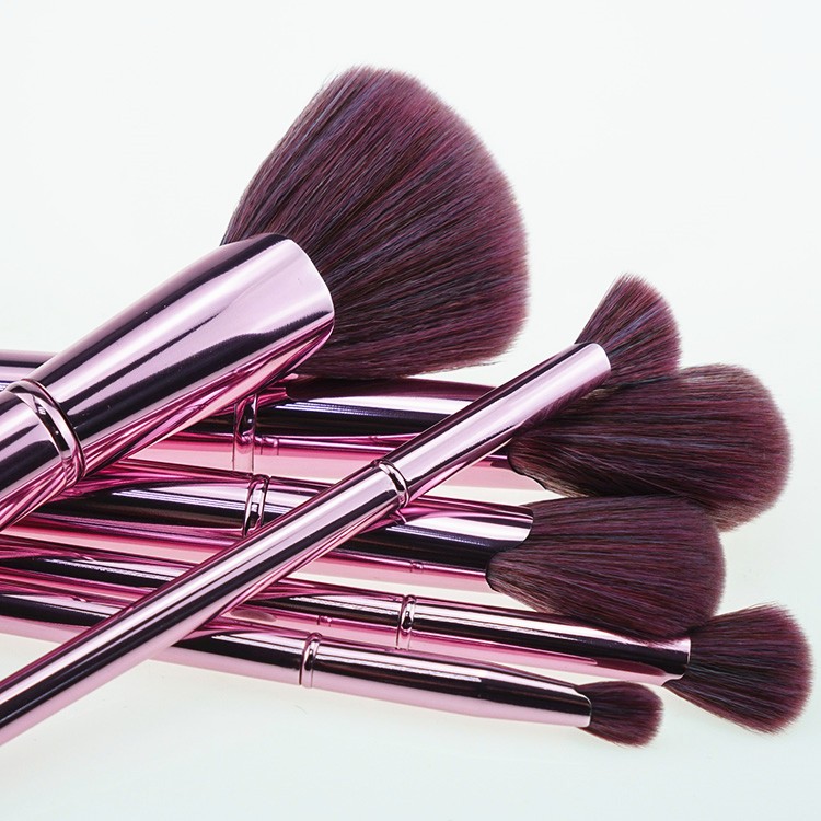 Factory customize synthetic hair mental handle beauty fan makeup brush set