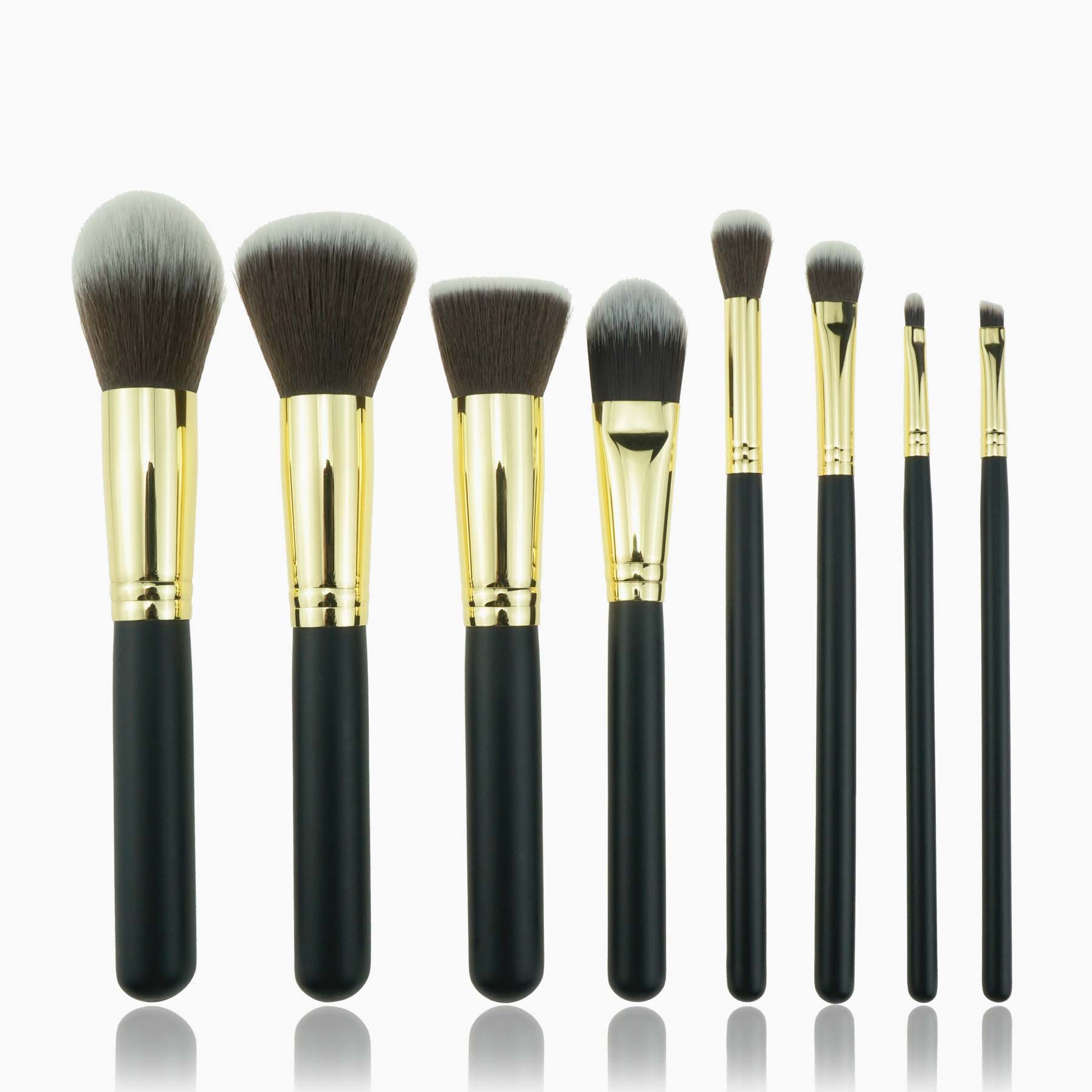 Custom Private Label 8pcs Makeup Brush Set Rose Gold Ferrule Black Wooden Handle Eyeshadow Brush Set