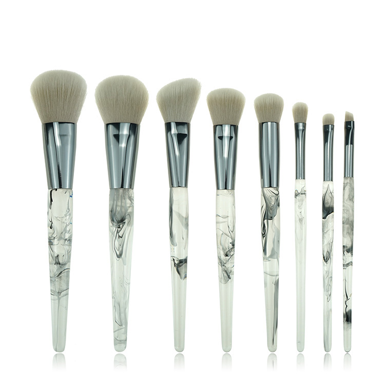 High Quality Acrylic Handle Marble Synthetic Hair Smokey Brushes for Makeup