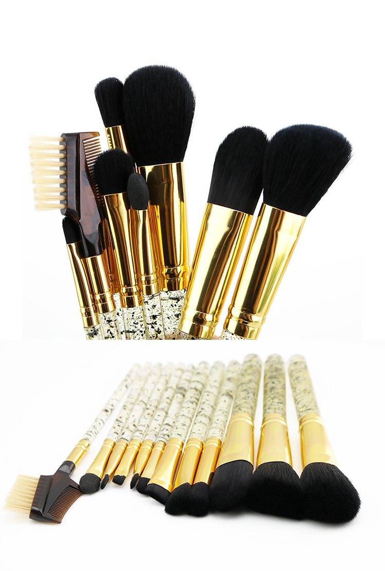 Wholesale Crystal Makeup Brush Sets 12 PCS Glitter Make Up Brushes Gold With Holder