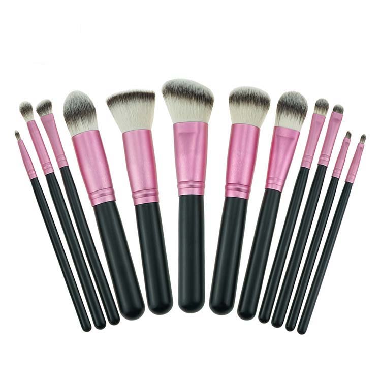 Matte 12pcs flat makeup brushes  brush roll set