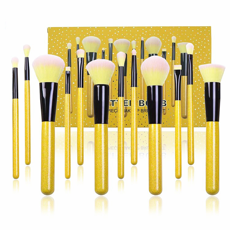 12 Pcs Glitter yellow Bling Handle Makeup Brush Vegan Makeup Brushes Set With Case