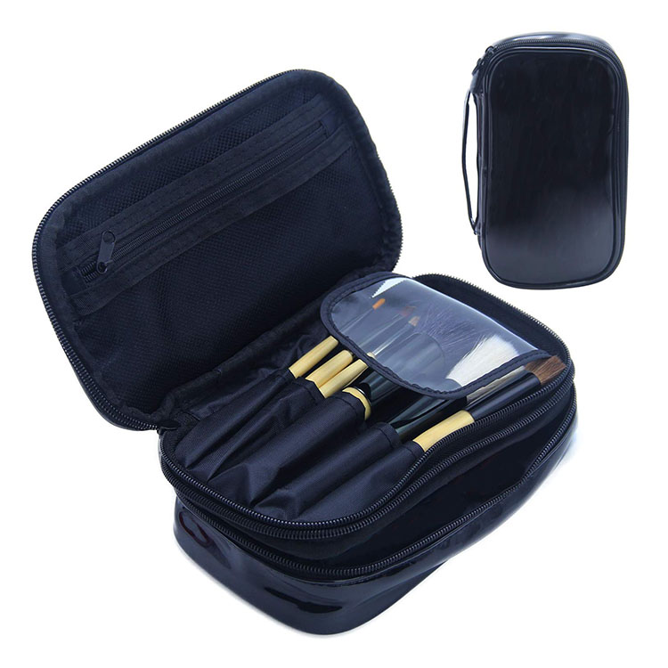 Double Layer Travel Cosmetic Bag Makeup Brush Organizer Holder for Women Girls