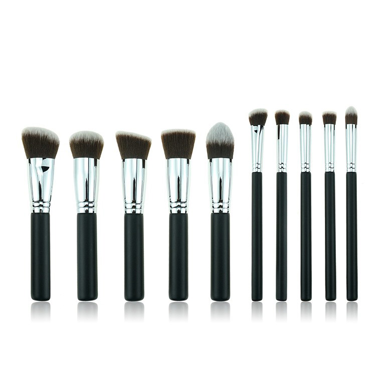 10Pcs Black Brush Foundation Kabuki Makeup Label Brushes