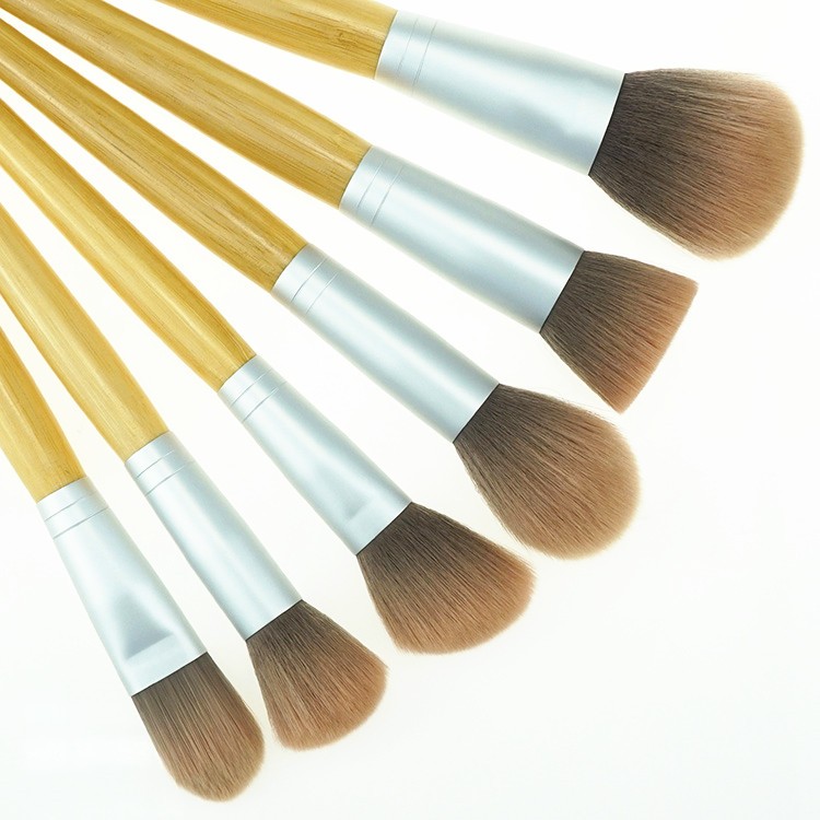 Multi-functional wooden handle silver cosmetic brushes set with PVC makeup case