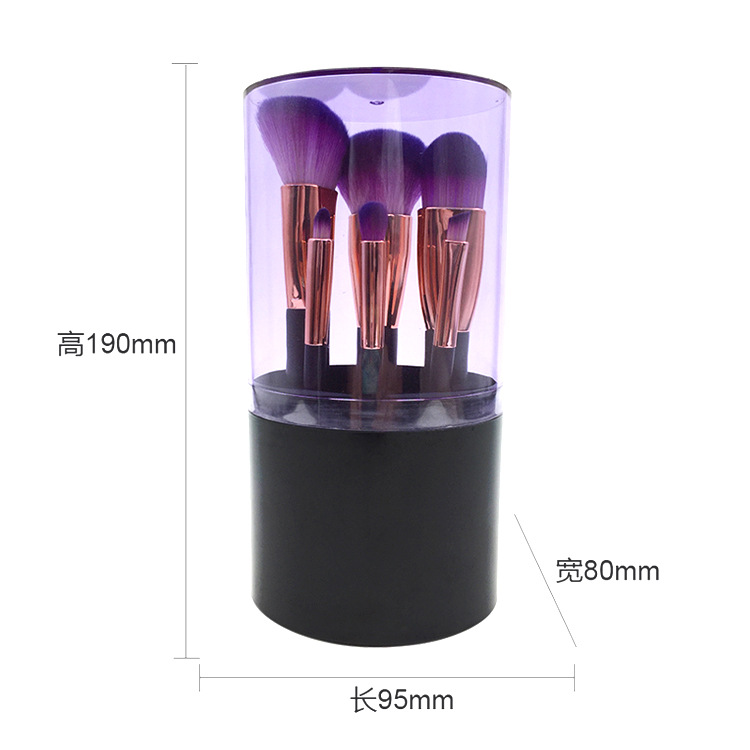 new professional black oval 6pcs make up brush set with plastic cup holder