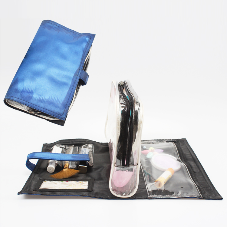 Satin And PVC Toiletry Travel Bag Foldable Cosmetic Bag for Vacation