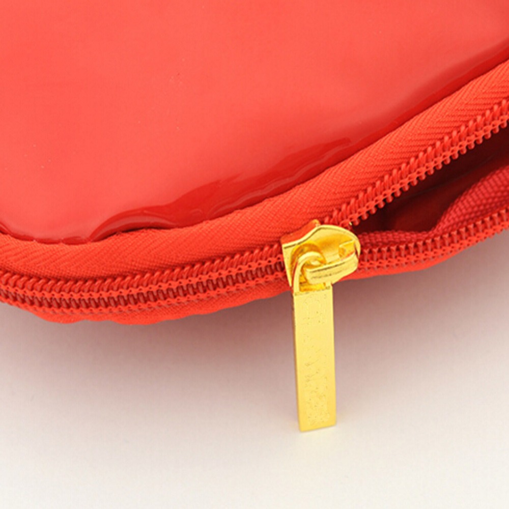 Red Vinyl Zipper Pouch Organizer Case Cosmetic Bag Makeup