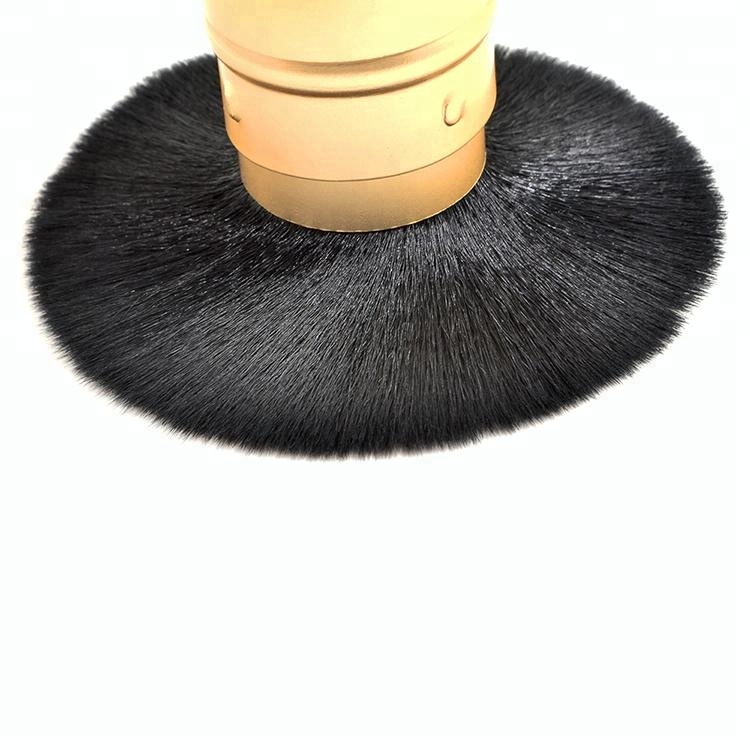 Gold kabuki retractable makeup powder brush with synthetic hair