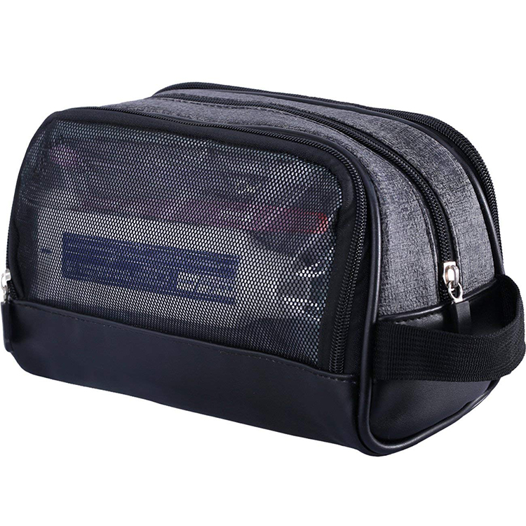 Mens Canvas Toiletry Bag Travel Bathroom Shaving Dopp Kit with Double Compartments