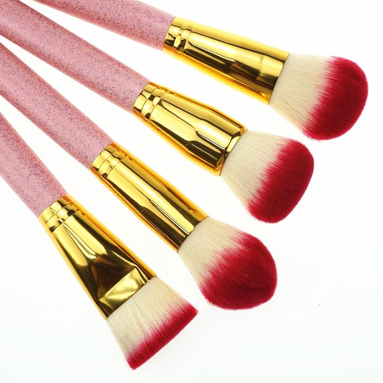 12 Pcs Glitter Bling Pink Handle Makeup Brush Kit With Glow Bag