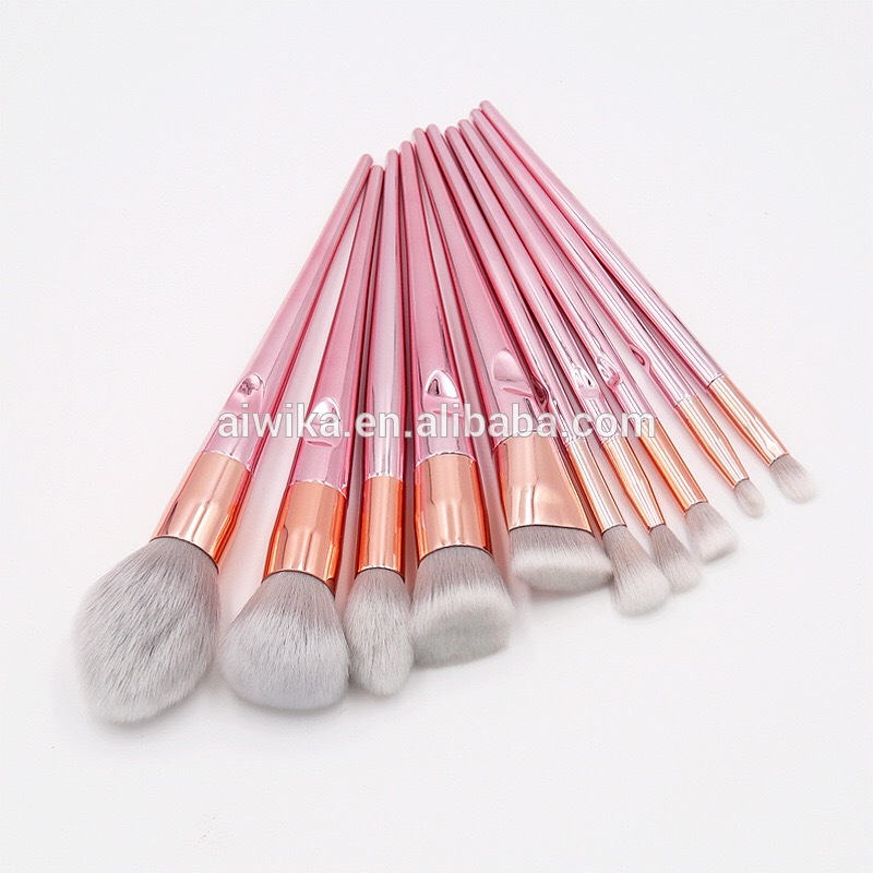 Oem Powder Eyeshadow Cosmetic 10pcs Make Up Brushes Custom Logo Pink Makeup Brush Set With Kit Bag