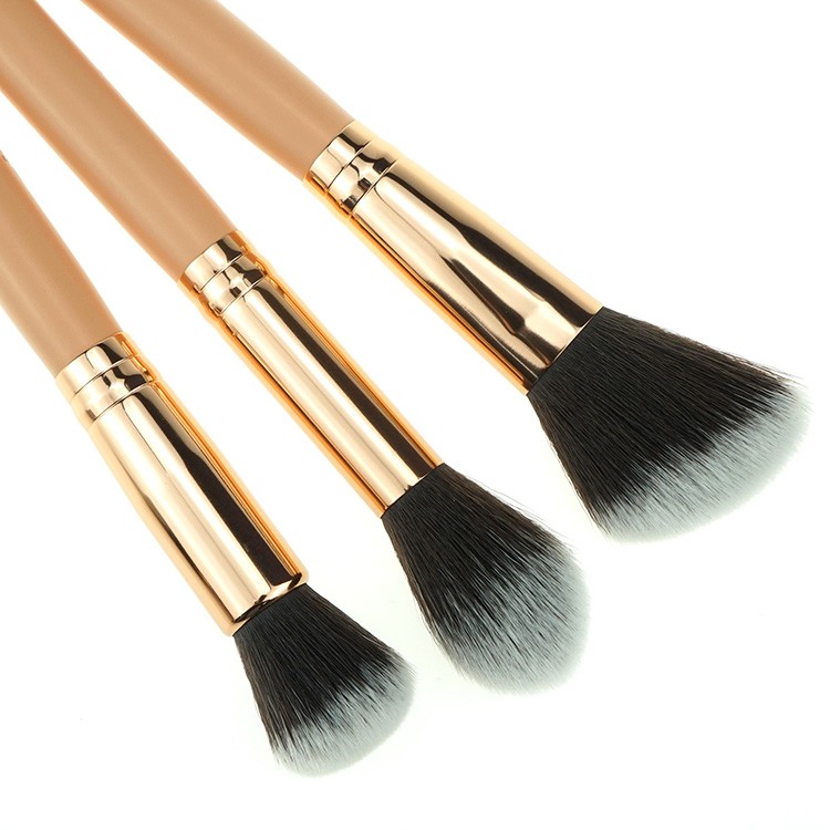 Best selling free sample rose gold synthetic hair makeup brushes with pink leather bag