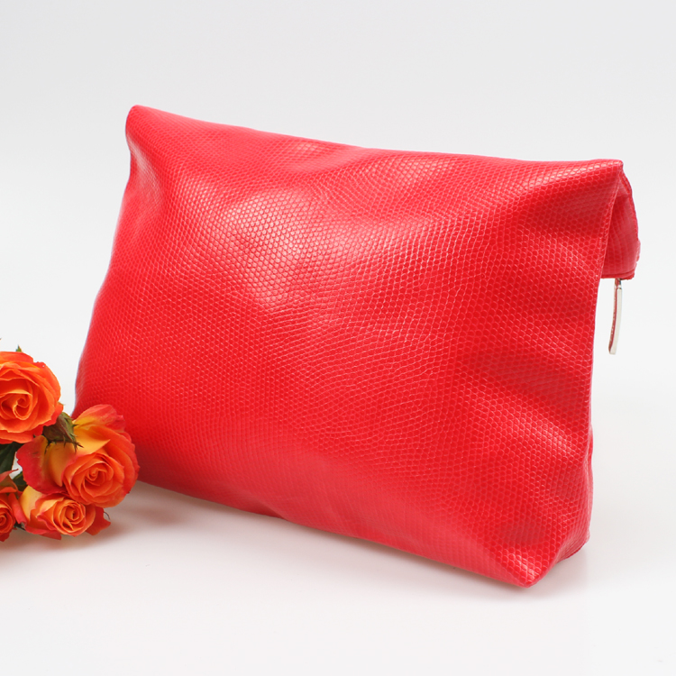 PU Red Bifold Lady Hand Bag Party Clutch Fake Crocodile Hand Bag