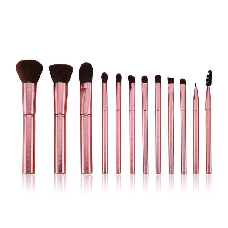 Wire Drawing Pink 12 Pieces Custom Makeup Brush Private Label Makeup Brush Set