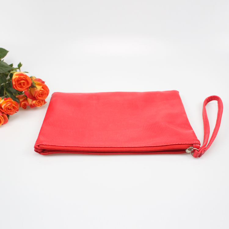 Fashion PU Ladies Clutch Bag with Wristlet Red Faux Leather Clutch Bag Women