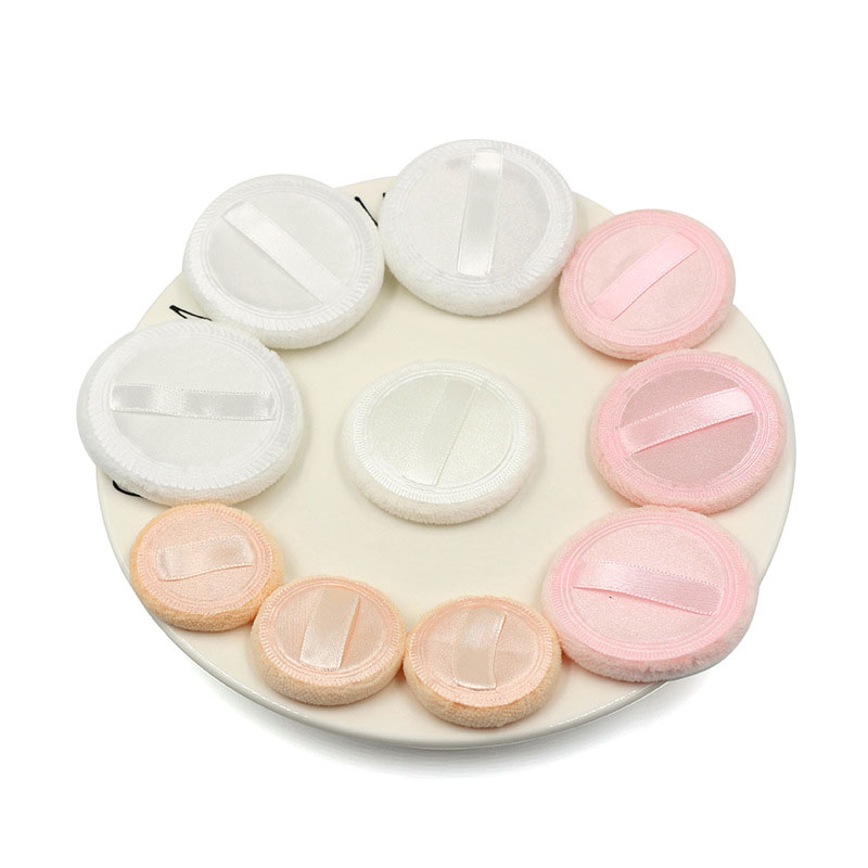 cotton Compact powder puff with silk ribbon