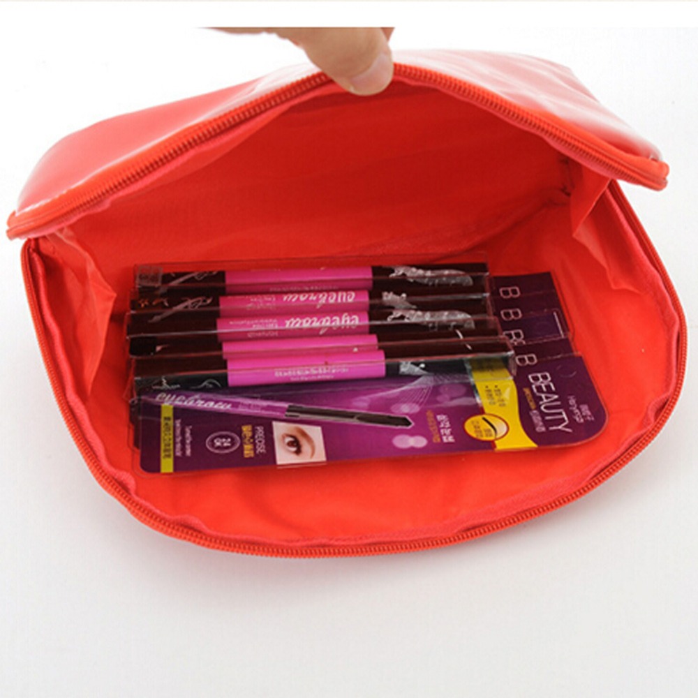 Red Vinyl Zipper Pouch Organizer Case Cosmetic Bag Makeup