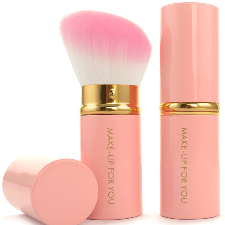 Private Label 1 Pcs Pink Face Angular Blush Retractable Brush With Synthetic Hair