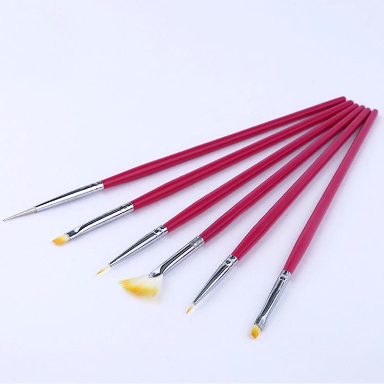 Nail art painting 6pcs wooden handle kolinsky hair nail brushes set with bag