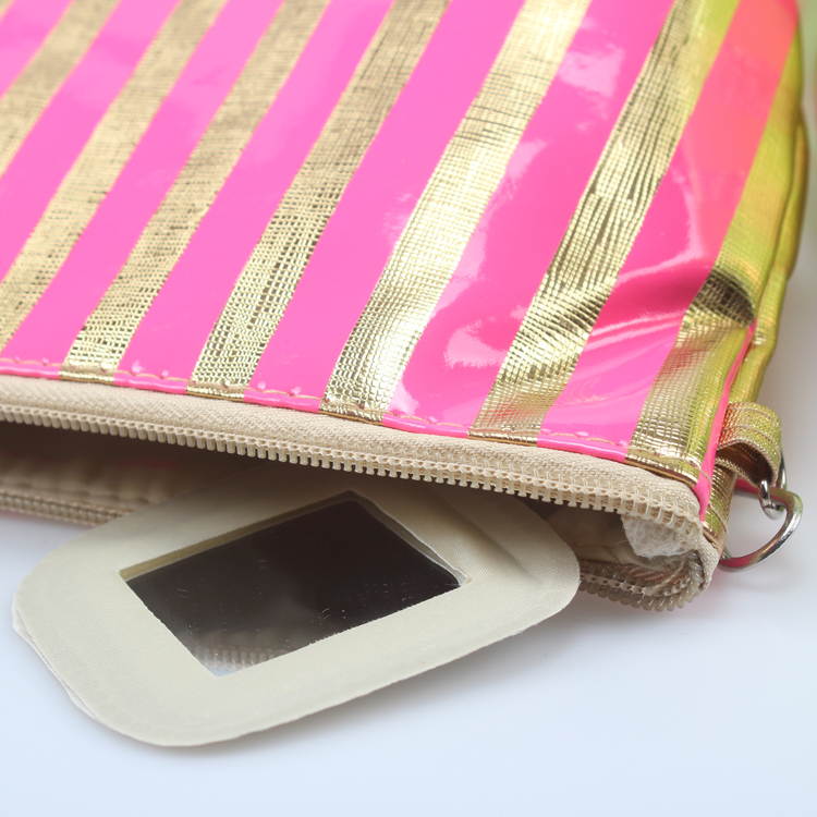 Fluorescence Toiletry Bag for Makeup Portable Stripe PVC Cosmetic Bag for Women
