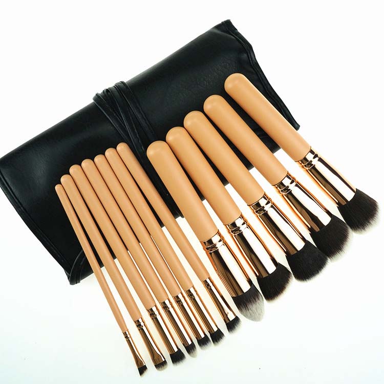 Best Selling Cost-effective 12pcs Rose Gold Kabuki Makeup Brush Set with Roll