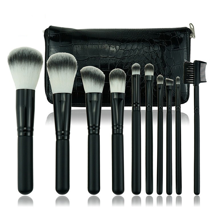 10Pcs Black Handle Vegan Make Up Brushes Makeup Eyebrow Brush