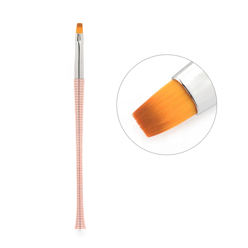 Special Spiral Plastic Flat Nail Polish Brush Rose Gold Nylon Hair Gel Private Label Nail Brush