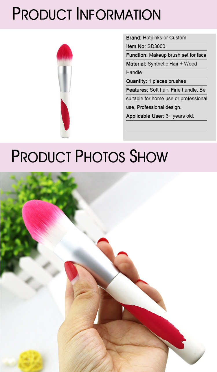 Factory OEM White Tapered Metal Handle Foundation Private Label Makeup Brush