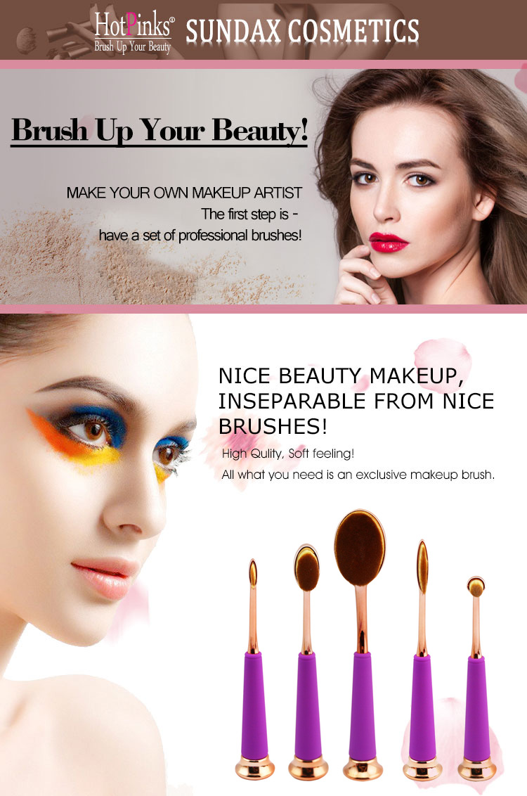 New 5 PCS Coloured Toothbrush Oval Shaped Makeup Brushes Set