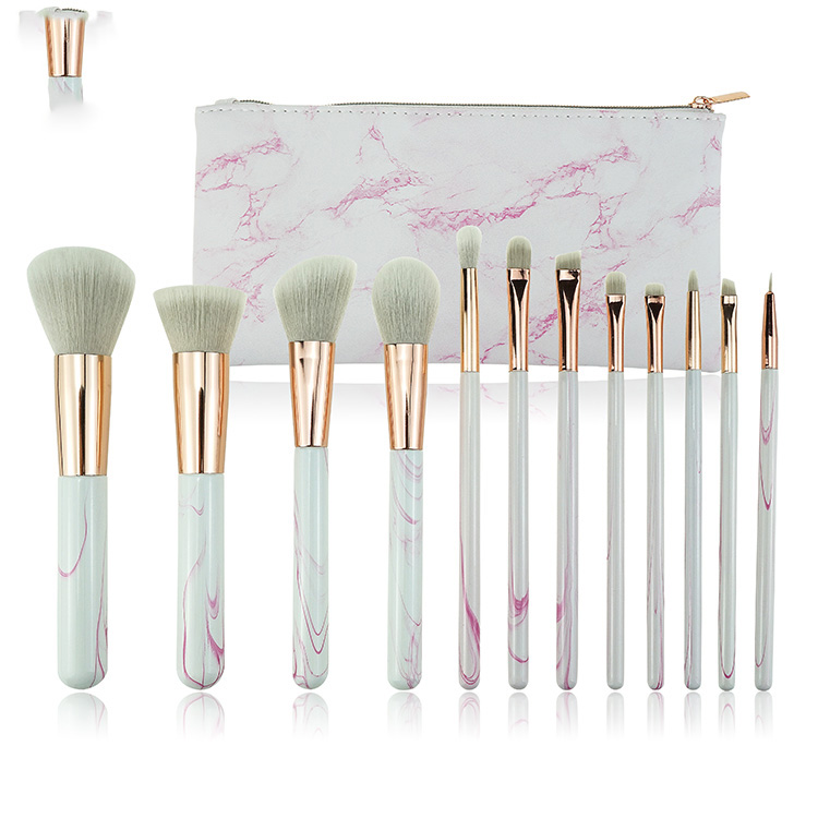 Hot Selling 12pcs Rose Pink Marble Makeup Brush Set With Case Free Sample