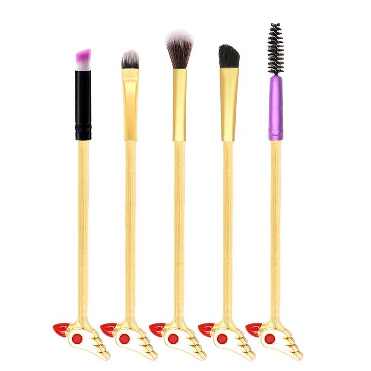 Portable Cute Metal Handle 5pcs Mini Makeup Eye Brush Set With Draw Bag