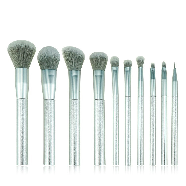 Ladies cosmetics 10pieces silver plastic handle makeup brushes