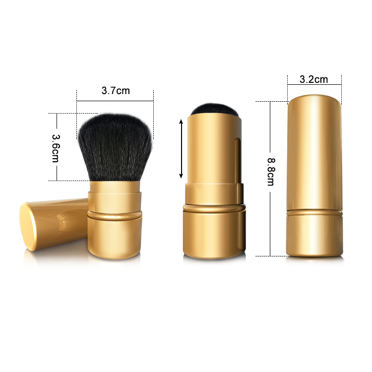 Gold kabuki retractable makeup powder brush with synthetic hair