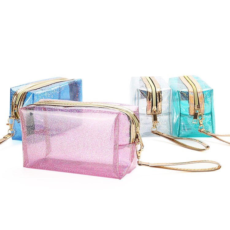 Transparent Waterproof Glitter PVC Bag Holographic Cosmetic Bag Toiletry Travel Bag Organizer