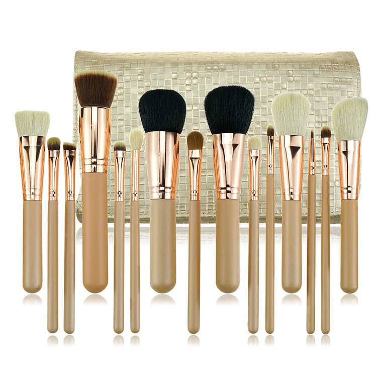 15pcs private label wood handle makeup brush professional cosmetic brushes set