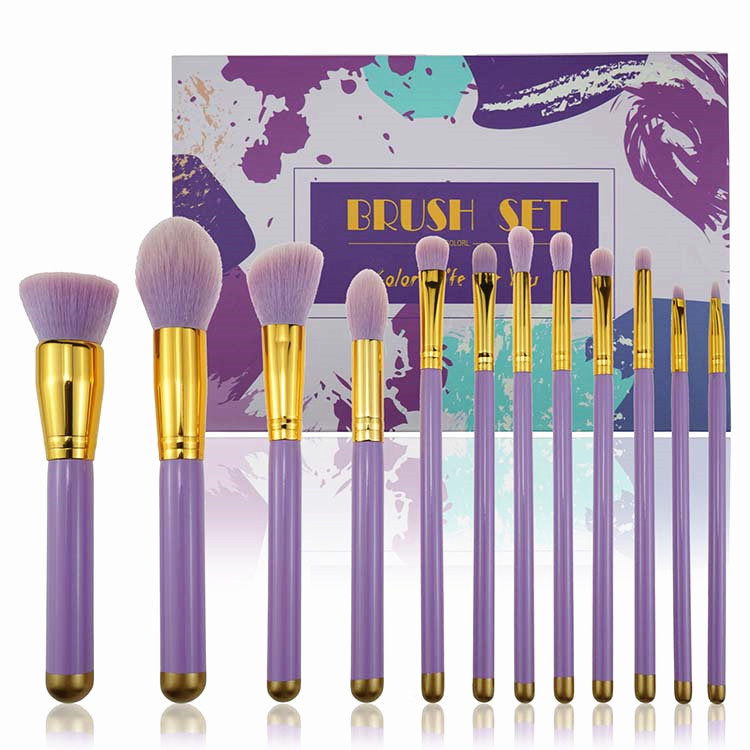 2018 Newest 11PCS Face Brush Collection Gorgeous Purple &Gold Luxury Looking Makeup Brushes With Gift box For Easy On Makeup