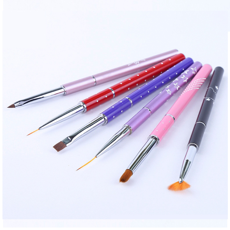 Professional Brand Nail Art Tool Crystal 6pcs Metal Penholder Nail Brushes Art Set